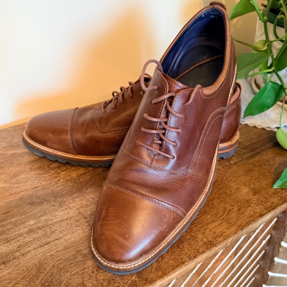 Cole Haan Brown Leather Cap Toe Oxford Rugged Sole Dress Shoes Mens 10.5D Preppy